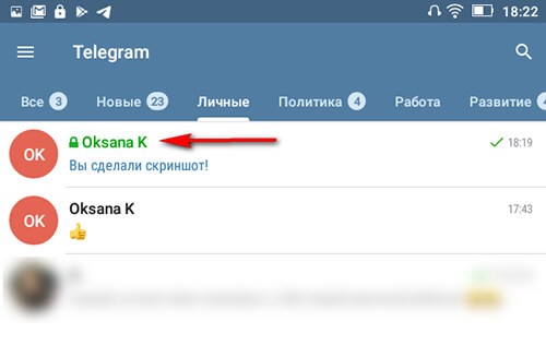 У секретному чаті ім'я співрозмовника виділено зеленим кольором