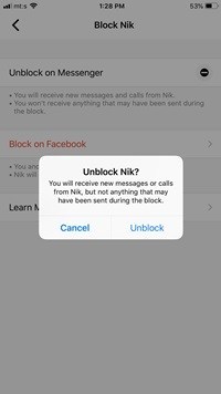 Як розблокувати когось у Messenger 3